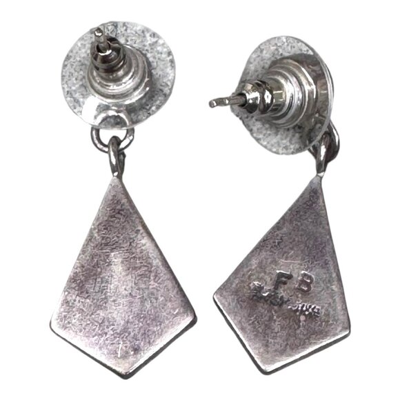 Vintage FB Sterling Silver & Blue Opal Inlay Dangle Earrings Zuni Signed Stamped - Picture 5 of 6